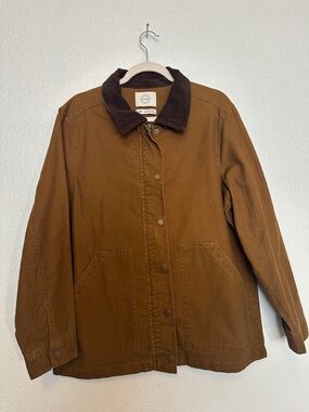 STOOSH Women's Brown Canvas Utility Jacket with Corduroy Collar NWOT L
